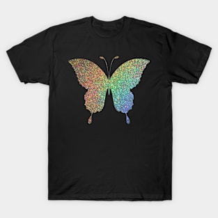 Holographic Rainbow Ombre Faux Glitter Butterfly T-Shirt